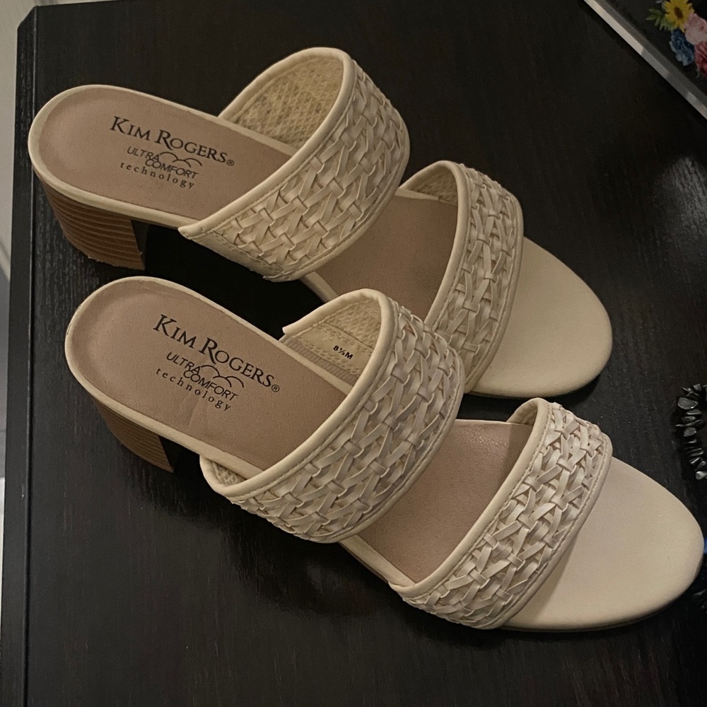 Kim Rogers Cream Woven Mules